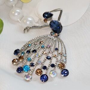 Anthropologie Navy and Multicolor Crystal Dress Brooch